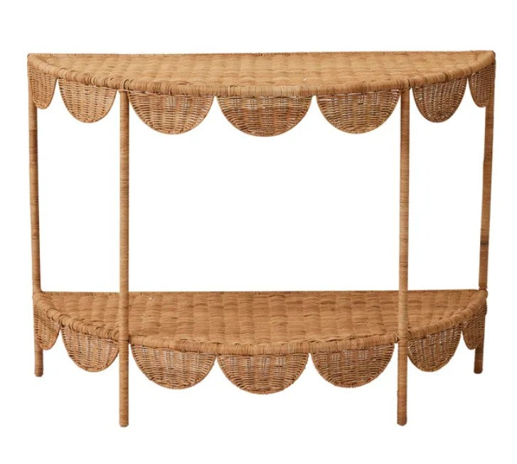 Scalloped Rattan Console table