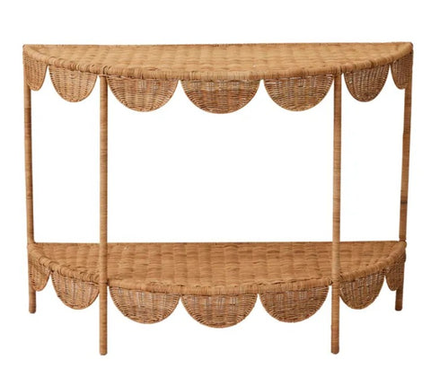 Scalloped Rattan Console table