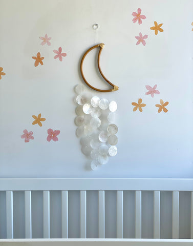 Rattan Moon & Capiz Shell Wall Hanging/Baby Mobile