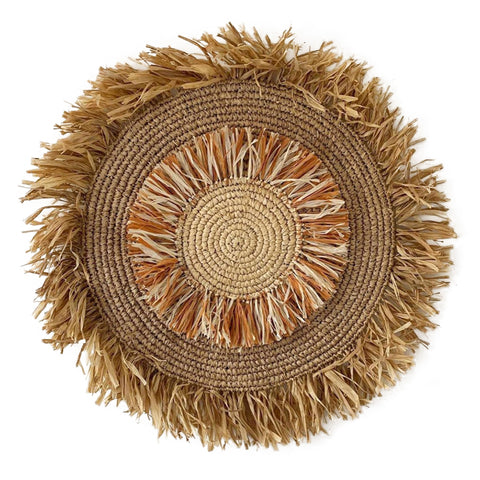 Raffia & Seagrass round wall hanging - Rust